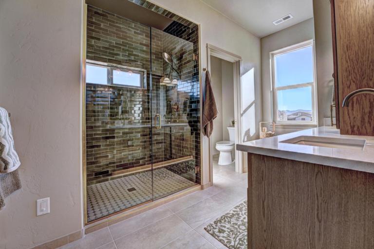 2 Story Lilac European Farmhouse Master Bathroom