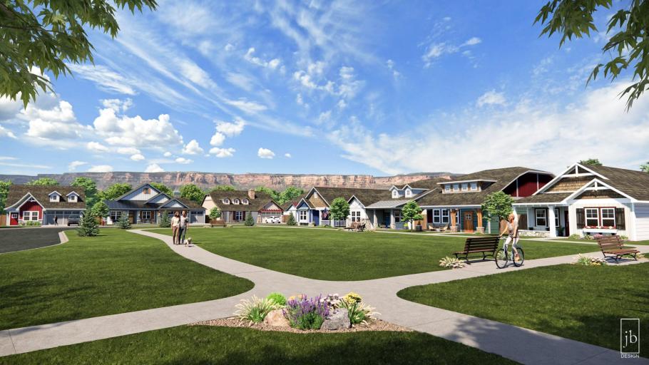 Neighborhood park with shared green space and trails that are accessible to residents to enhance everyday activities and recreation.